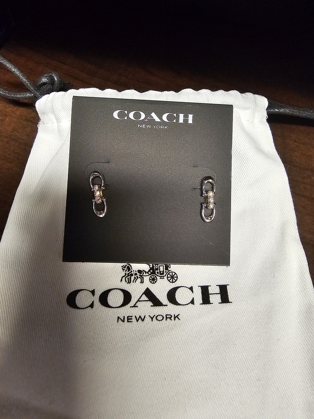 Coach Silver-Tone Link Earrings with Crystal Bars NWT